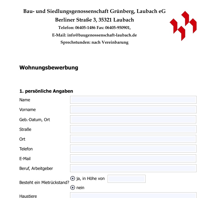 Wohnungsbewerbung: Formular überarbeitet